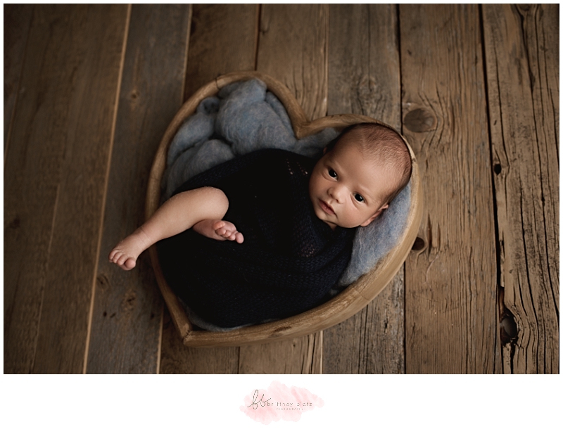 Calgary newborn photographer baby boy awake heart bowl